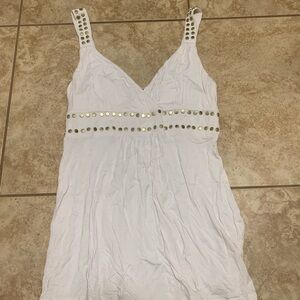 Boston Proper White Sleeveless Top with Gold Accents